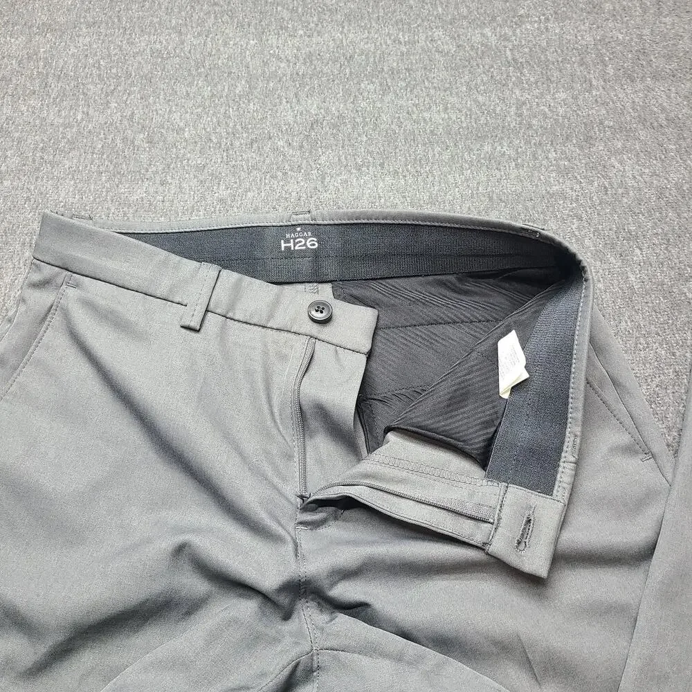 Haggar H26 Pants Mens 30x32 Gray Dress Slacks‎ Polyester Flat Front Classic
